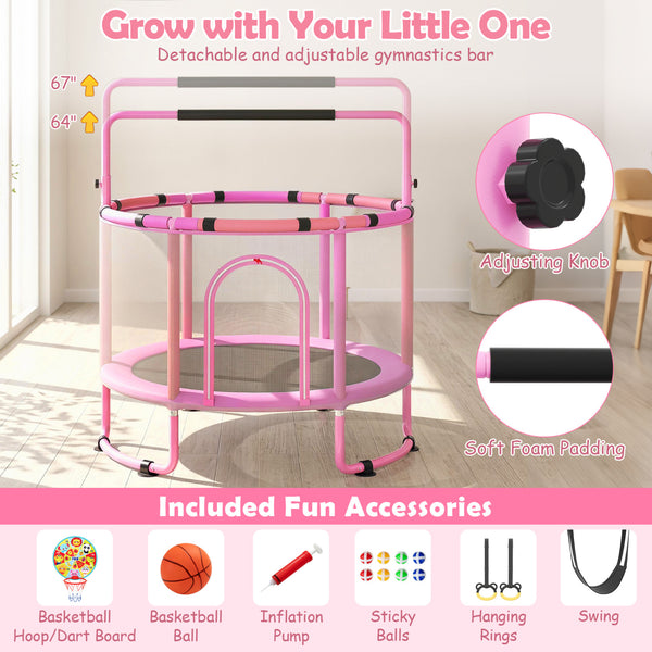 6-in-1 Kids Toddler Trampoline with Gymnastics Bar
