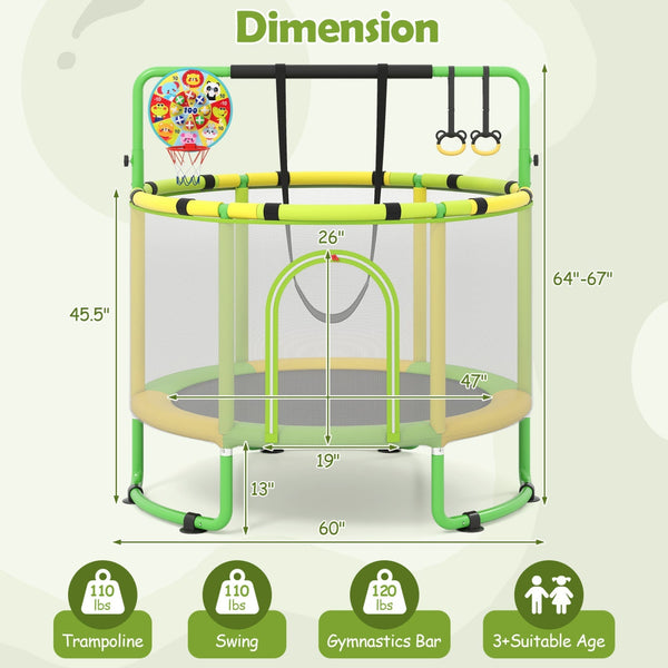 60-Inch Kids Trampoline with Adjustable Gymnastics Bar