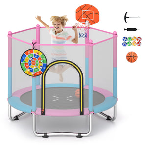 60 inch Kids Trampoline Toddler Recreational Trampoline with Basketball Hoop