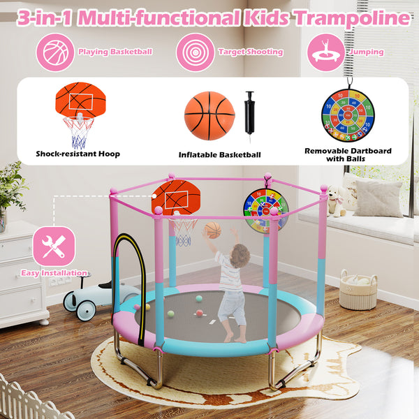 60 inch Kids Trampoline Toddler Recreational Trampoline with Basketball Hoop