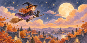 Watercolor Little Witch Halloween Wall Mural, image 3