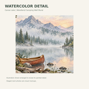 Watercolor Canoe Lake Camping Wall Mural, image 4