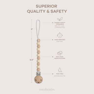 Pacifier Clips in Beige, Light Beige, & White, 2 Pack