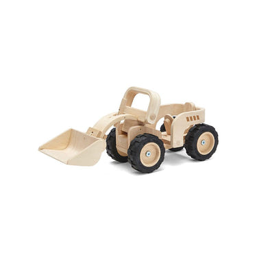 Bright yellow bulldozer toy for imaginative play, perfect for toddlers and preschoolers.