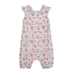 Angel-Sleeve Romper in Fireworks design for babies, perfect for summer play and comfort.