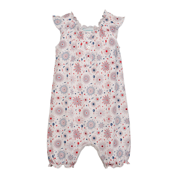 Angel-Sleeve Romper in Fireworks design for babies, perfect for summer play and comfort.
