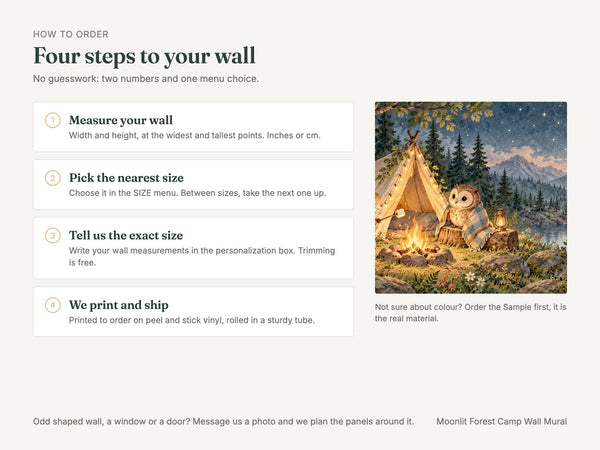 Watercolor Moonlit Forest Camp Camping Wall Mural, image 6