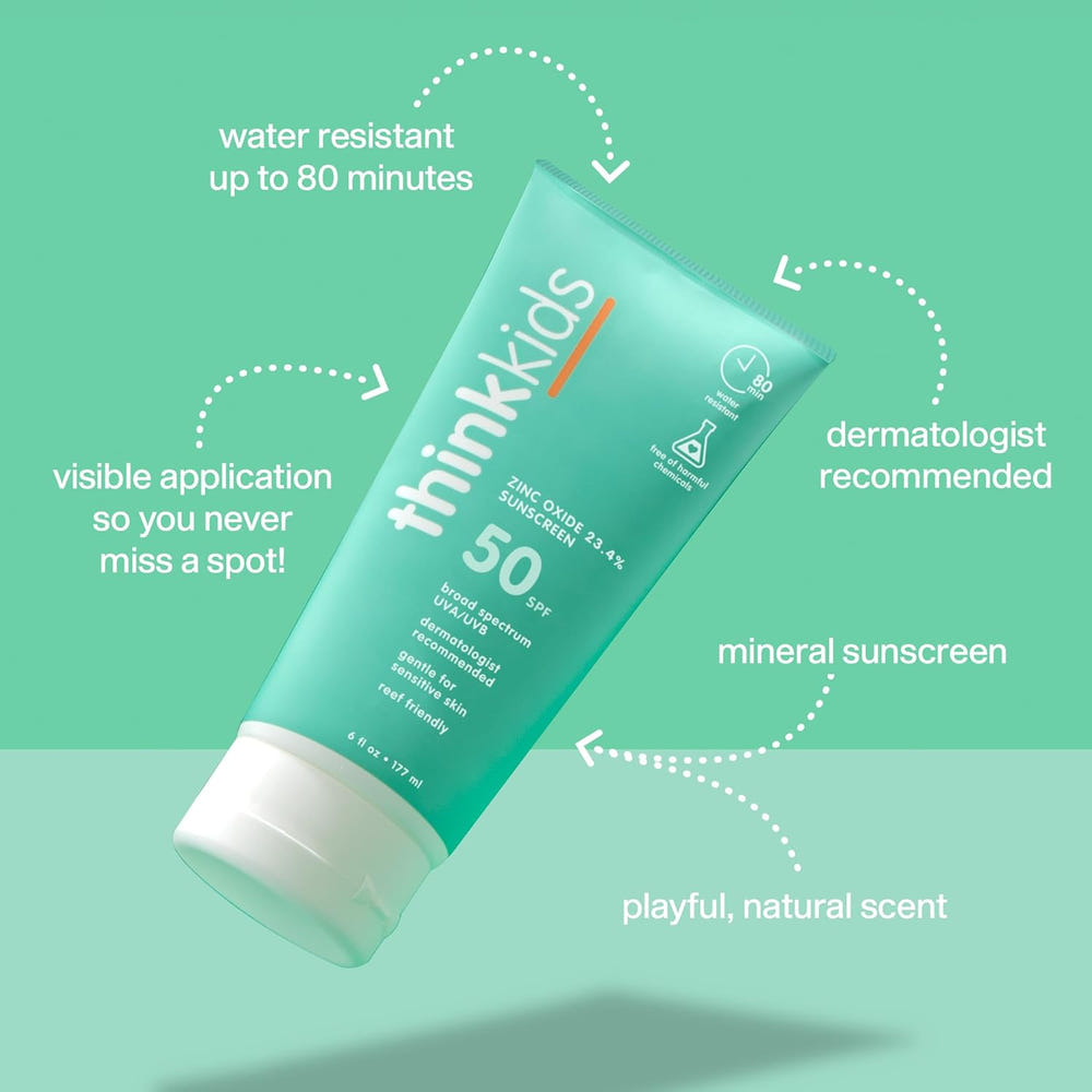 Thinksport Kids SPF 50+ Family-Sized Sunscreen, 6 Oz - Safe sun protection for babies and children.