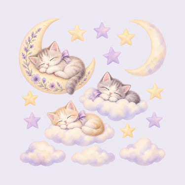 Sleeping Kitten Moon and Clouds Wall Decals, Set of 16, image 1