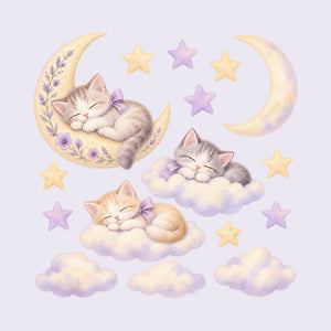 Sleeping Kitten Moon and Clouds Wall Decals, Set of 16, image 1