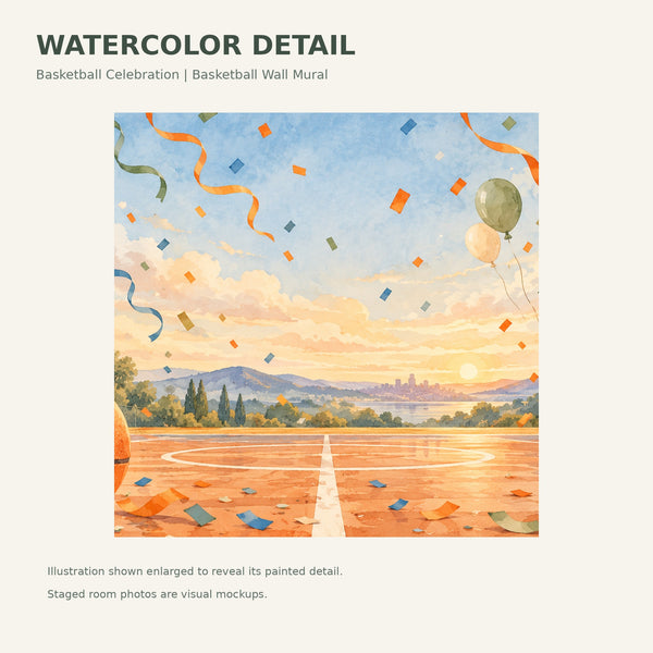 Watercolor Basketball Celebration Wall Mural, image 4