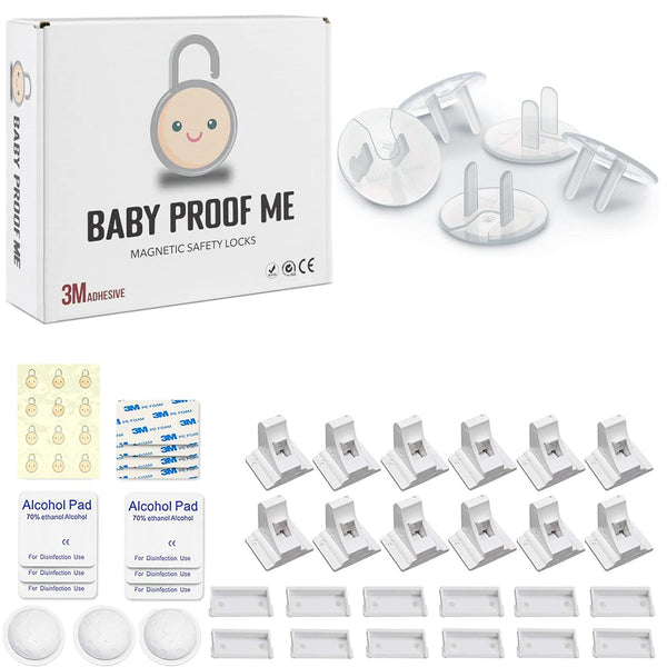 Baby Proof Me | "Click & Cover" Safety Kit – 12 Magnetic Safety Locks & 24 Outlet Plug Covers For Child Safety