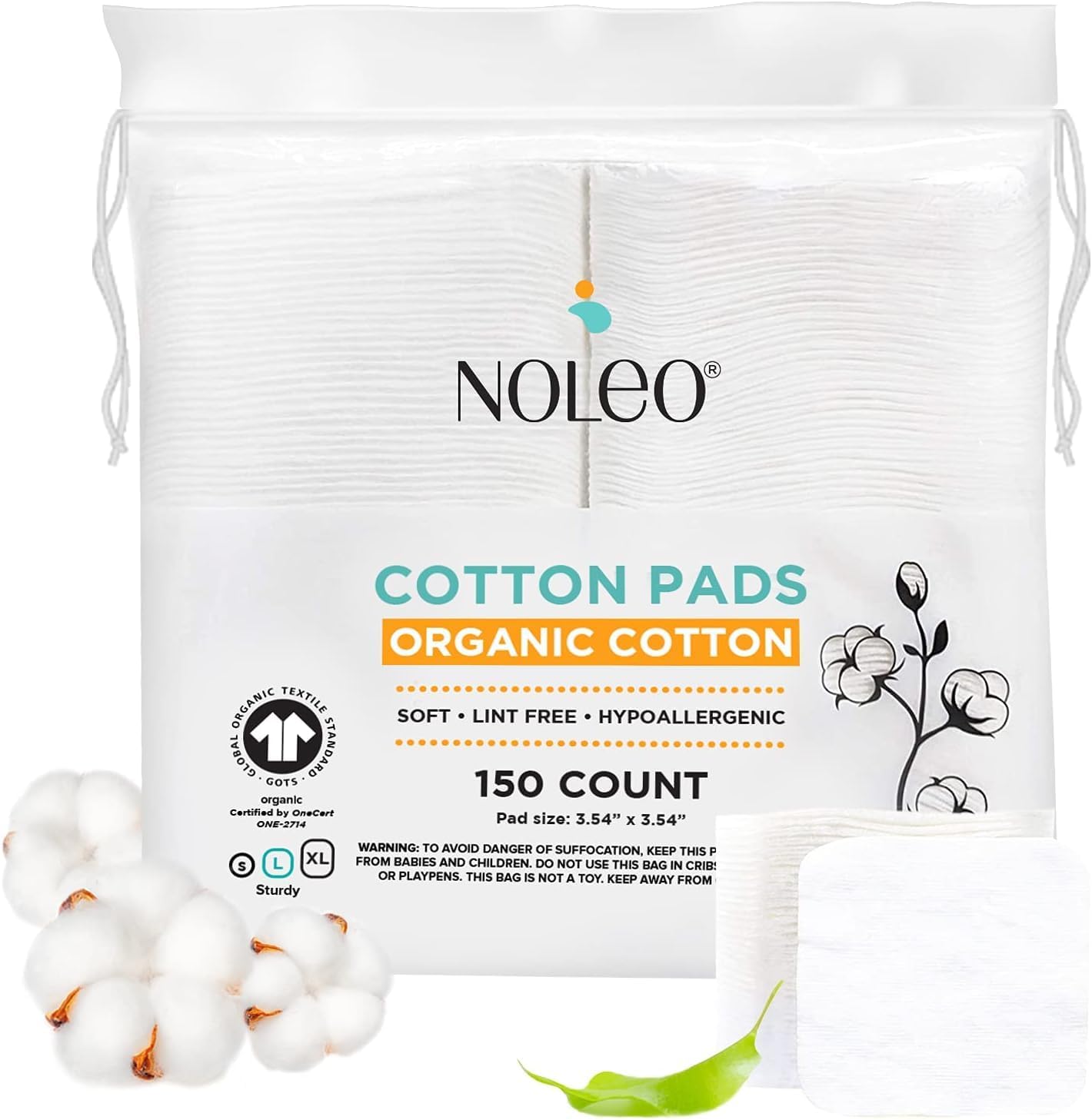 NOLEO Organic Cotton Pads Large 3.54"x3.54"