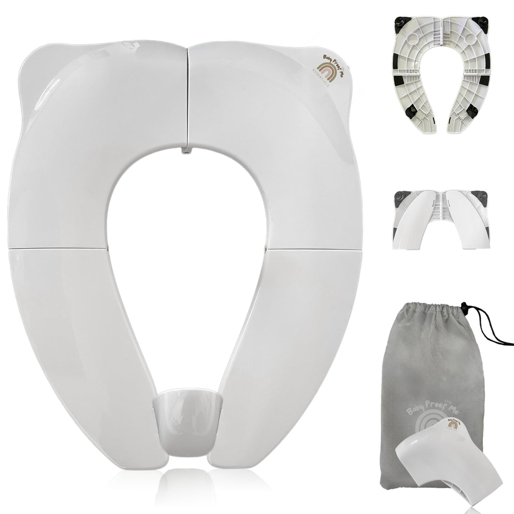 Foldable portable toilet seat trainer for babies, includes travel bag - Baby Proof Me Essentials.