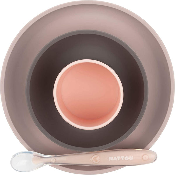 Nattou Silicone Children’s Tableware Set 4-Piece with Non-Slip Suction Plate & Bowl - MOOGCO Baby