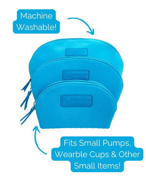 Sarah Wells PackSWell Neoprene Organizer Set of 3 – Washable Zipper Pouches for Pump Parts, Travel, Makeup, Snacks, Tech Cords & More