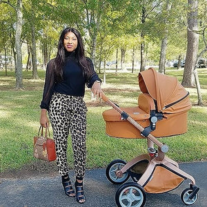 Baby Stroller: Height-Adjustable Seat and Reclining Baby Carriage with Four-Wheel Shock Absorption, Bidirectional, Elevated View, Stylish Stroller - MOOGCO Baby