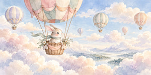 Watercolor Bunny Hot Air Balloon Wall Mural, image 3
