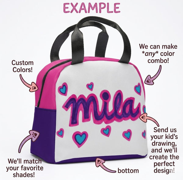 Picture this Bag! Kids Drawing Custom Lunch Tote Bag - Upload your Photo