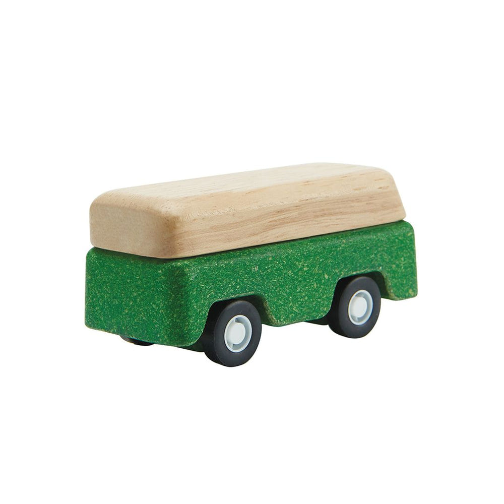 Green bus toy for imaginative play, perfect for toddlers and preschoolers to spark creativity and fun.