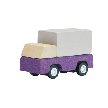 Purple delivery truck toy for babies, perfect for imaginative play and entertainment.