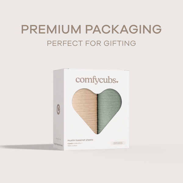 Muslin Cotton Bassinet Sheets, 2 Pack in Fern and Cream
