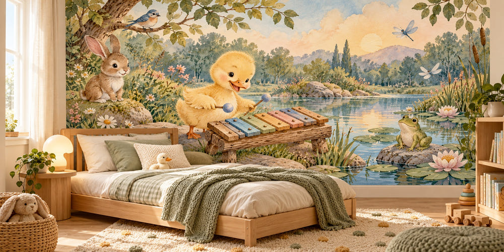 Watercolor Duckling Xylophone Wall Mural, image 1