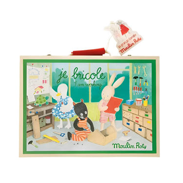 "Handyman Tool Set Suitcase by Moulin Roty - The Big Family, perfect for imaginative play and adventures."