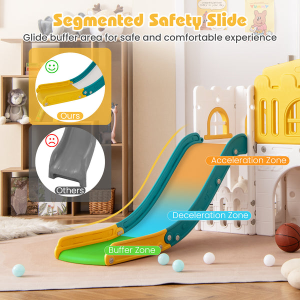All-in-1 Toddler Slide Playset Playground with Tunnel and Ladder and Basketball