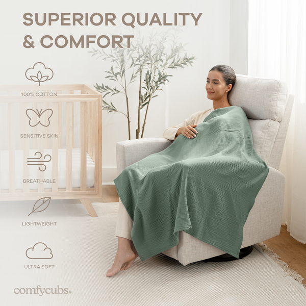 Muslin Swaddle Blankets Pack of 3, 42” x 42” in Neptune, Pacific Blue, Fern