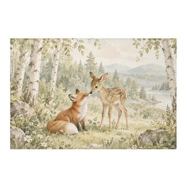 Fox and Fawn kids rug, full view of the printed design