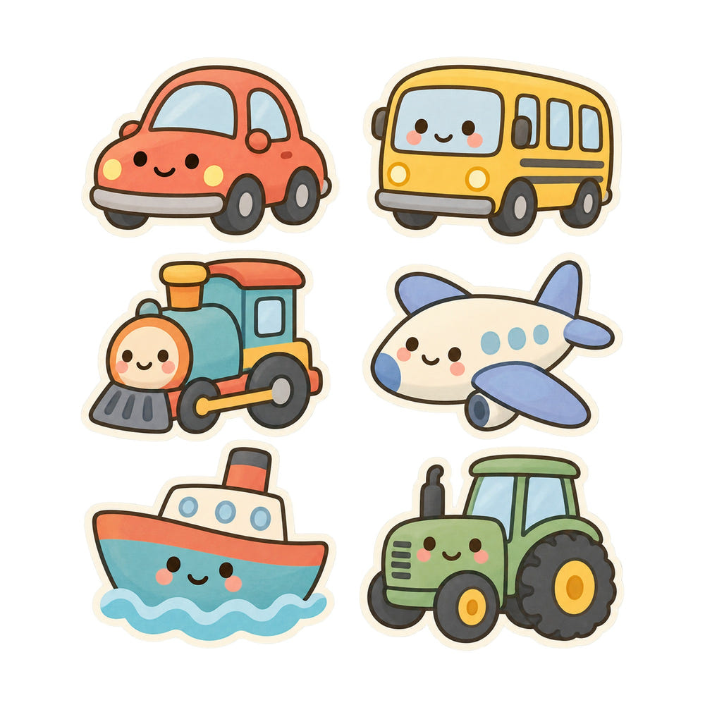 Soft Vehicles Wall Decals, Set of 6, Baby First Words, image 1