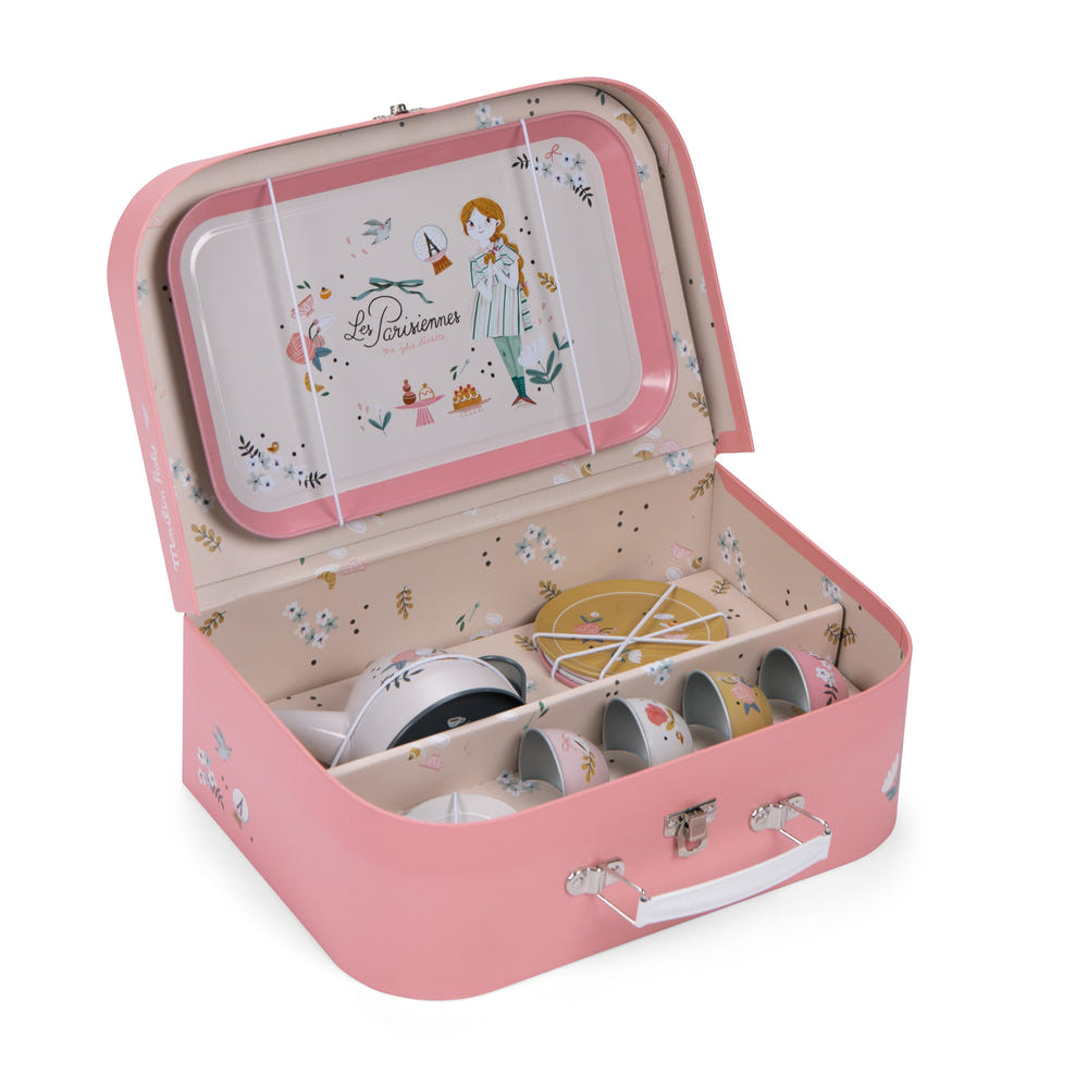 New Tea Party Metal Set The Parisiennes suitcase for kids, perfect for imaginative play and adventures.