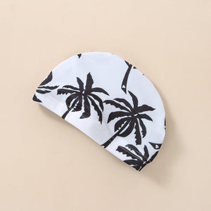 Boys' Cotton One-piece Swimsuit Cartoon Coconut Tree Printed Tape Hat