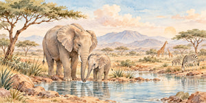 Watercolor Elephant Family Safari Wall Mural, image 3
