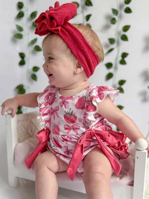 Summer Strawberry Bow Baby Girl Romper