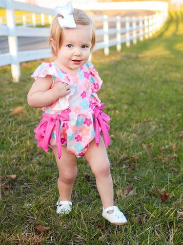Colorful Floral Ruffle Baby Girls Romper