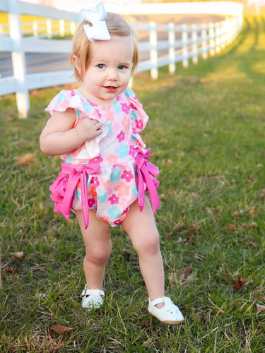 Colorful Floral Ruffle Baby Girls Romper