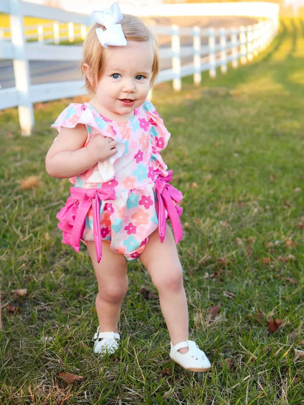Colorful Floral Ruffle Baby Girls Romper