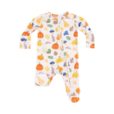 Autumn Pumpkins 2 Way Zipper Footie for babies - cozy zip pajamas in a cute pumpkin design.
