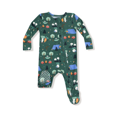 Camping Veggies 2 Way Zipper Footie for babies - cozy zip pajamas with playful vegetable print.