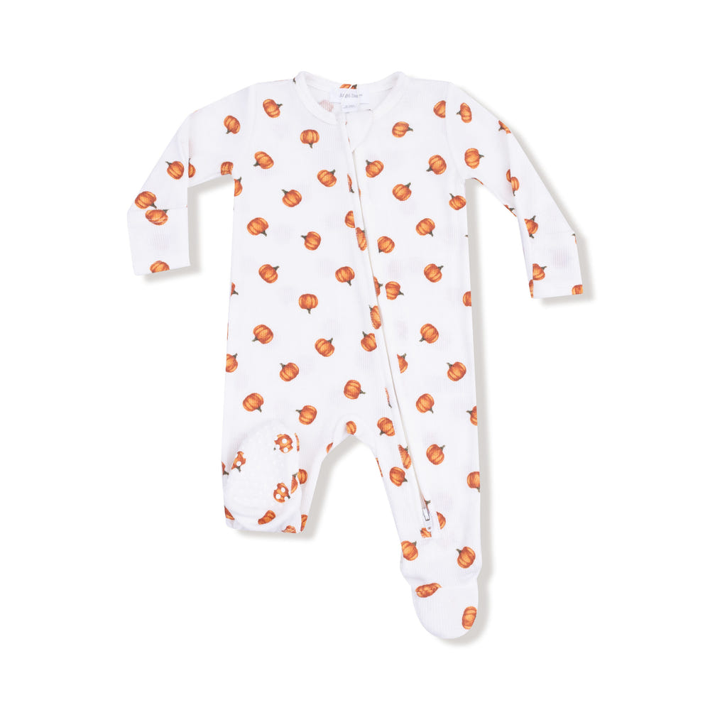 Little Pumpkins 2 Way Zipper Footie for babies, perfect for comfortable sleep and cozy bedding.