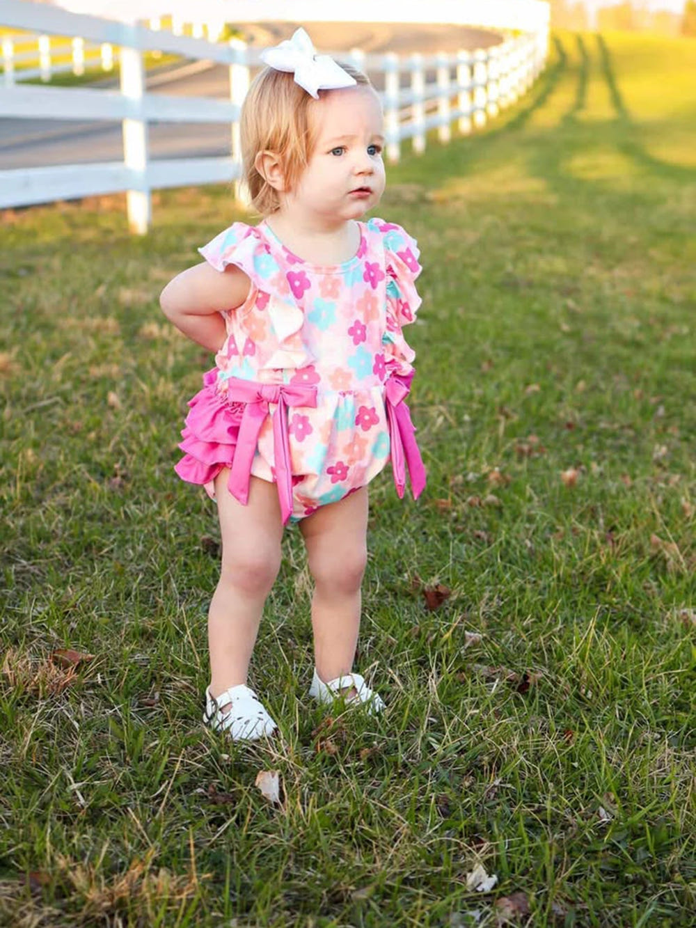 Colorful Floral Ruffle Baby Girls Romper