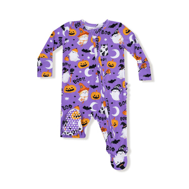 Costumed Ghosts - Glow In The Dark - Purple - 2 Way Zipper Ruffle Back Footie