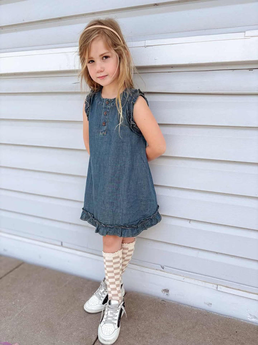 Vintage Denim Ruffle Girls Dress