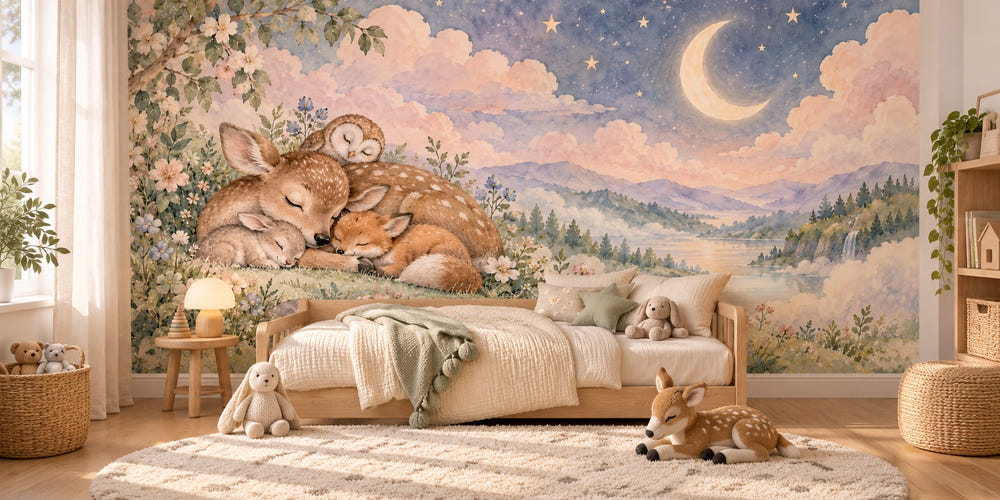 Watercolor Dreamland Friends Wall Mural, image 1