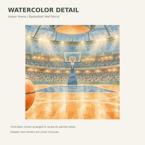 Watercolor Indoor Arena Basketball Wall Mural, image 4