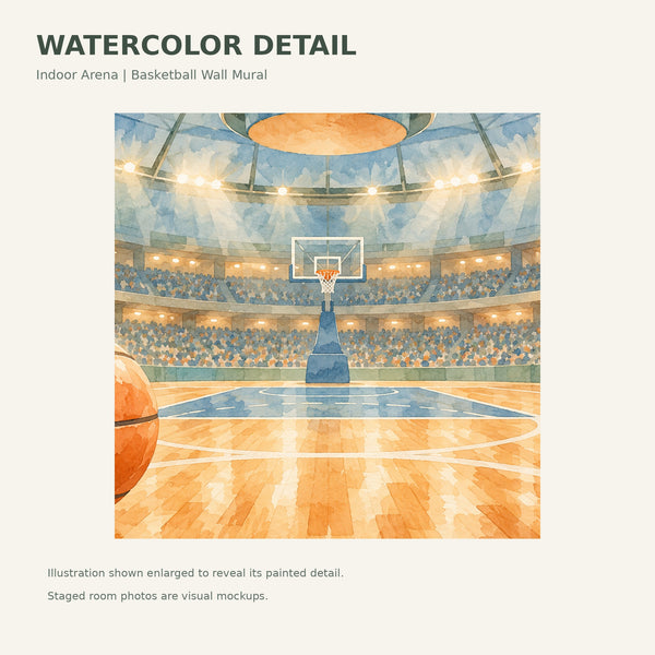 Watercolor Indoor Arena Basketball Wall Mural, image 4