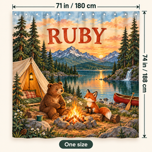 Camping Adventure personalized shower curtain size 71 x 74 inches