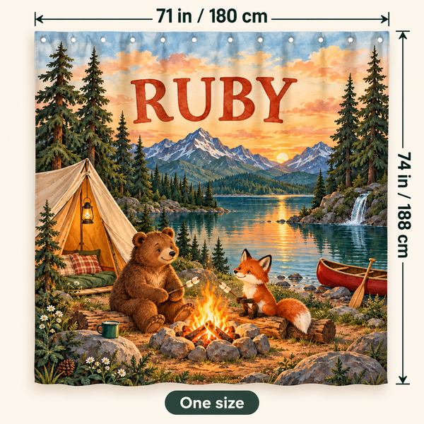 Camping Adventure personalized shower curtain size 71 x 74 inches